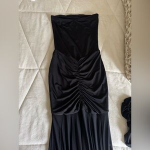 Meshki (Caspian) Black Strapless Ruched Dress